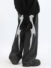 Men's Washed Cool Print Loose Jeans