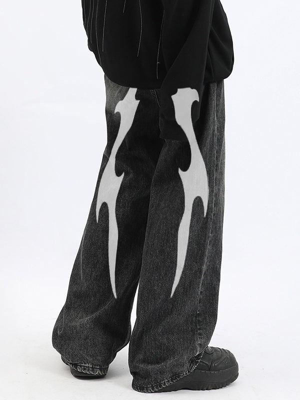 Men's Washed Cool Print Loose Jeans