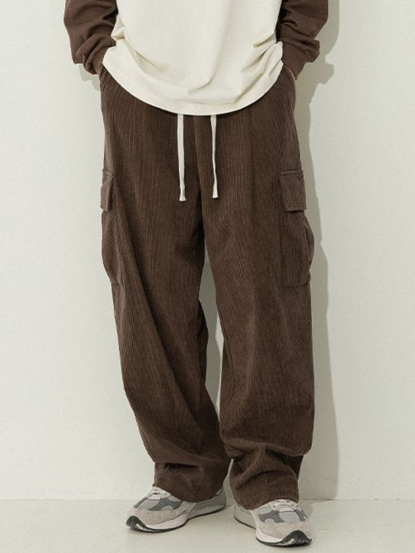 Men's Corduroy Flap Pocket Lace Up Cargo Pants