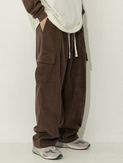 Men's Corduroy Flap Pocket Lace Up Cargo Pants