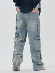 Men's Washed Multi Pocket Cargo Jeans