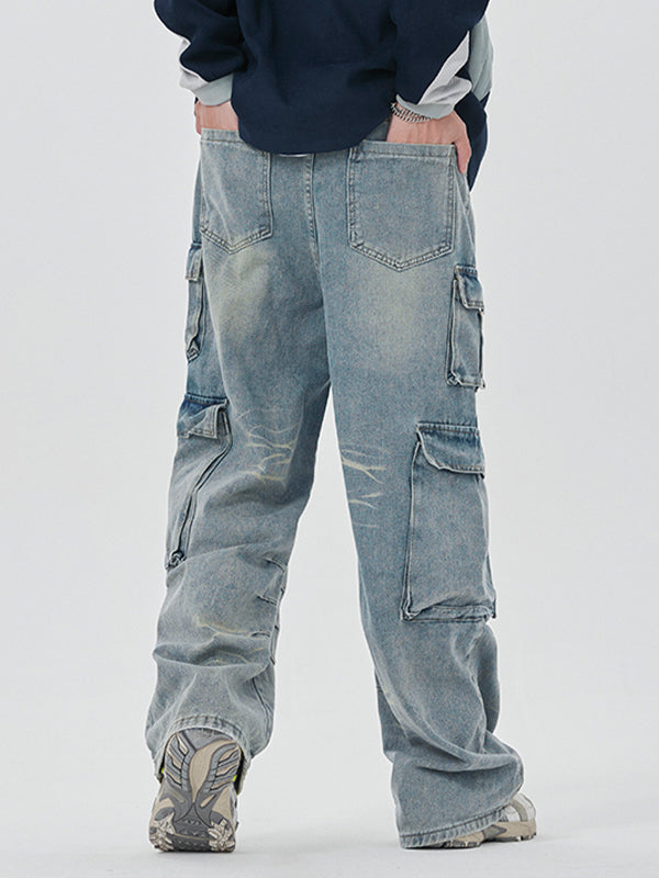 Men's Washed Multi Pocket Cargo Jeans