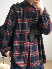 Men's Vintage Plaid Print Long Sleeve Blouse