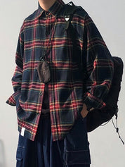 Men's Vintage Plaid Print Long Sleeve Blouse