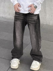 Men's Street Water Ripple Print Loose Jeans