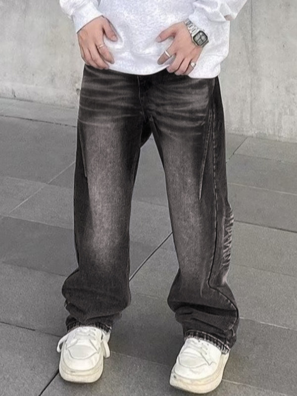 Men's Street Water Ripple Print Loose Jeans