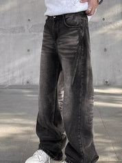 Men's Street Water Ripple Print Loose Jeans