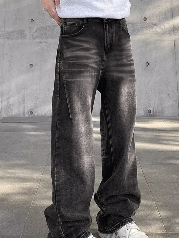 Men's Street Water Ripple Print Loose Jeans