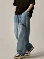 Men's Vintage Spider Print Loose Jeans