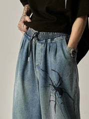 Men's Vintage Spider Print Loose Jeans