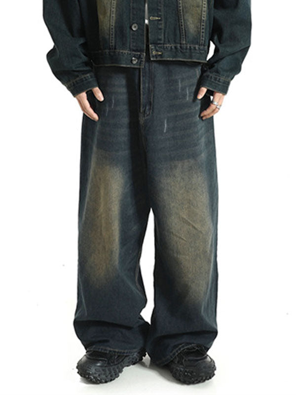 Men's Vintage Wash Distressed Loose Jeans