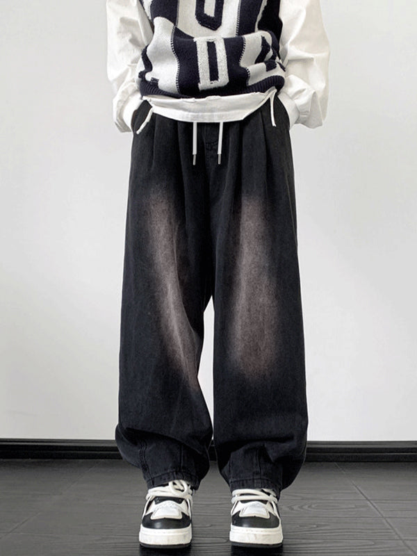 Men's Vintage Wash Drawstring Loose Jeans