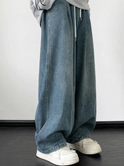 Men's Vintage Wash Drawstring Loose Jeans