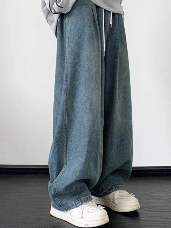Men's Vintage Wash Drawstring Loose Jeans