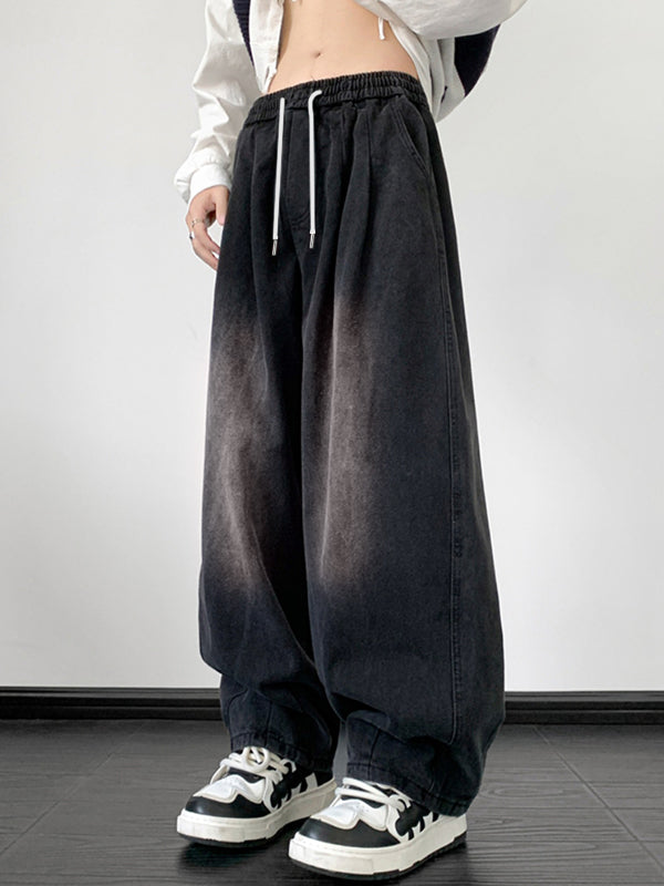 Men's Vintage Wash Drawstring Loose Jeans