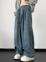 Men's Vintage Wash Drawstring Loose Jeans