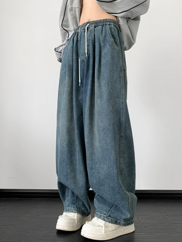 Men's Vintage Wash Drawstring Loose Jeans