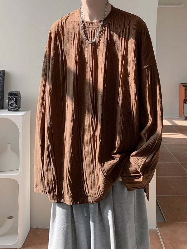 Men's Solid Textured Crew Neck Long Sleeve Tee