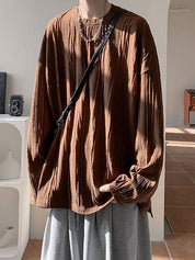 Men's Solid Textured Crew Neck Long Sleeve Tee