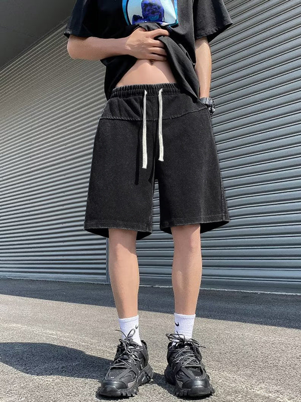 Men's Wash Distressed Drawstring Shorts