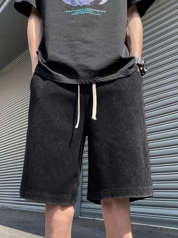 Men's Wash Distressed Drawstring Shorts