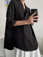Men's Solid Plunge Neck Short Sleeve Tee