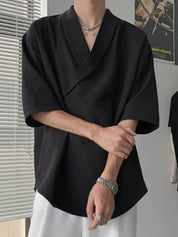 Men's Solid Plunge Neck Short Sleeve Tee