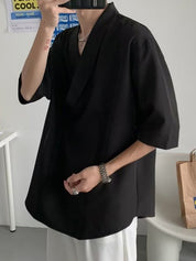Men's Solid Plunge Neck Short Sleeve Tee
