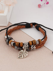 Vintage Leather Braided Pendant Bracelet