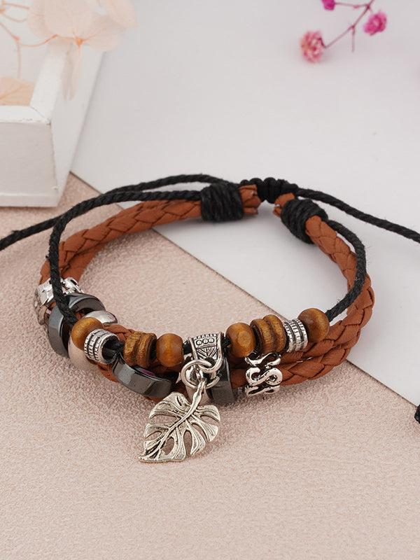 Vintage Leather Braided Pendant Bracelet