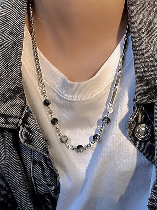 Men's Titanium Steel Cracked bead Splice Necklace