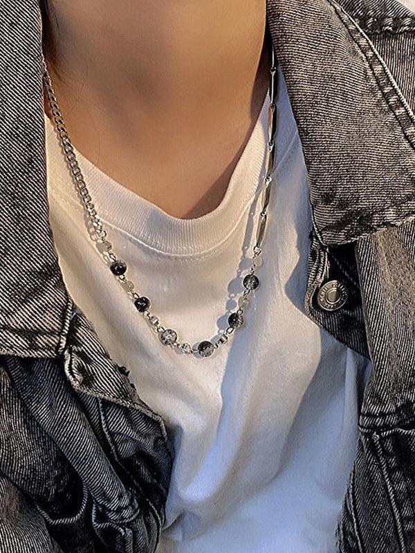 Men's Titanium Steel Cracked bead Splice Necklace