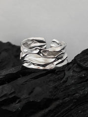 Men's 2Pcs Silver Textured Cuff Ring