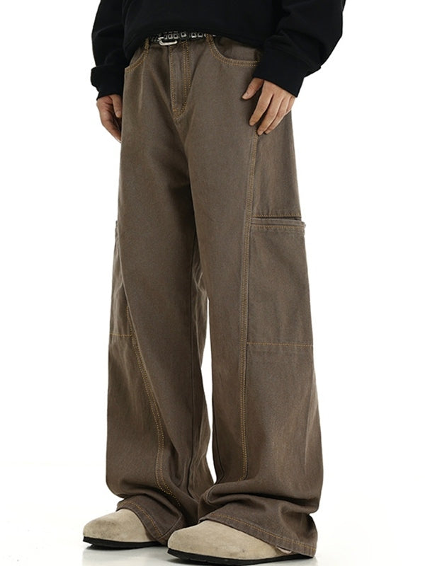Men's Big Pocket Flap Detail Loose Jeans