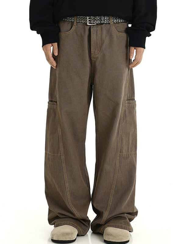 Men's Big Pocket Flap Detail Loose Jeans