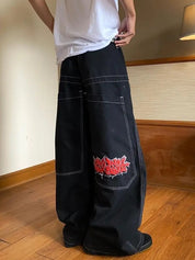 Men's Hip Pop Graphic Embroidery Loose Jeans