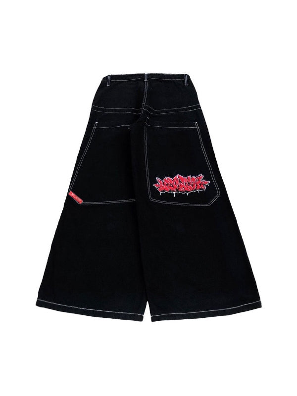 Men's Hip Pop Graphic Embroidery Loose Jeans
