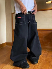 Men's Hip Pop Graphic Embroidery Loose Jeans