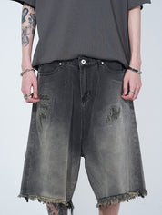 Men's Distressed Ombre Ripped Raw Trim Shorts