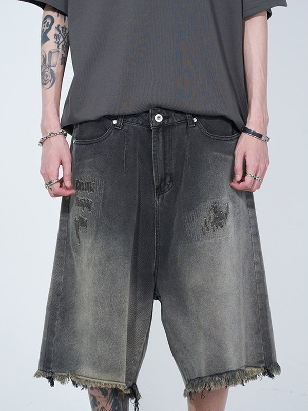 Men's Distressed Ombre Ripped Raw Trim Shorts