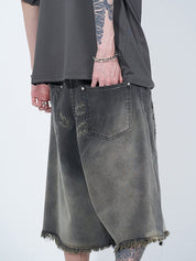 Men's Distressed Ombre Ripped Raw Trim Shorts