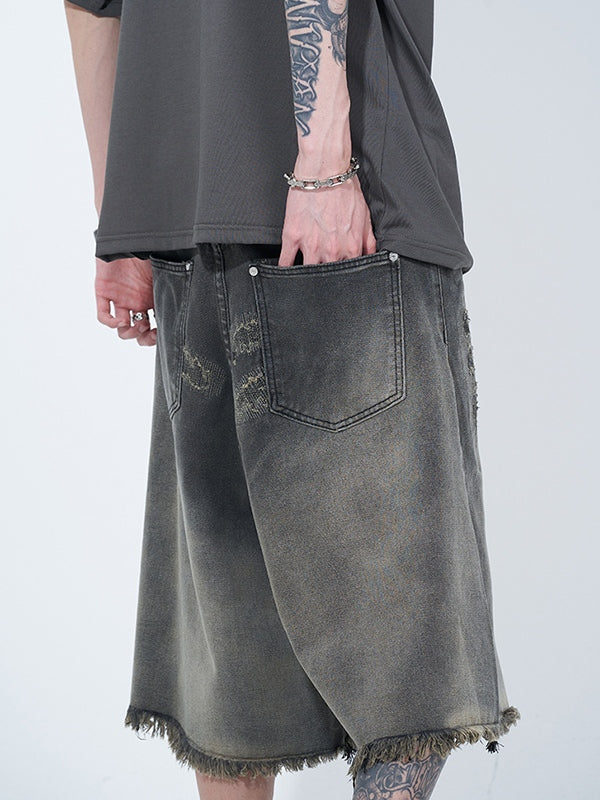 Men's Distressed Ombre Ripped Raw Trim Shorts