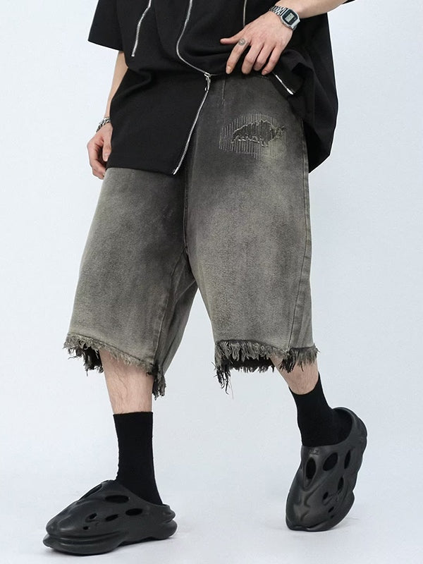 Men's Distressed Ombre Ripped Raw Trim Shorts