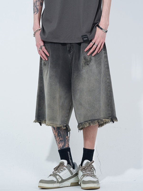 Men's Distressed Ombre Ripped Raw Trim Shorts