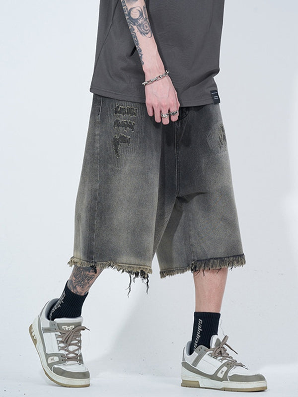 Men's Distressed Ombre Ripped Raw Trim Shorts