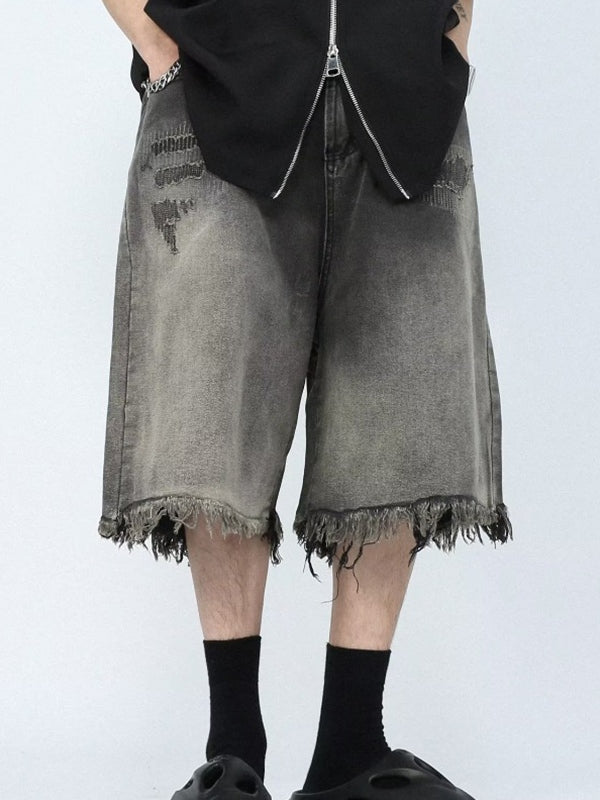 Men's Distressed Ombre Ripped Raw Trim Shorts