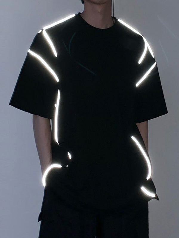 Men's Reflective Line Splice Half Sleeve Short Sleeve Tee