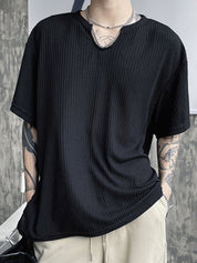 Men's Solid Mesh Notched Neck Short Sleeve Tee