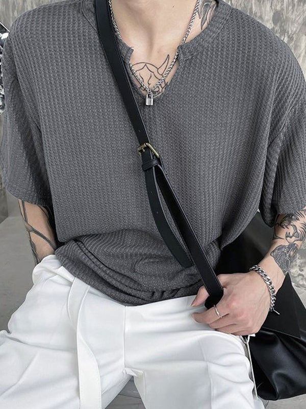 Men's Solid Mesh Notched Neck Short Sleeve Tee