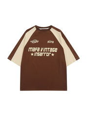 Men's Color Block Letter Print Raglan Short Sleeve Tee